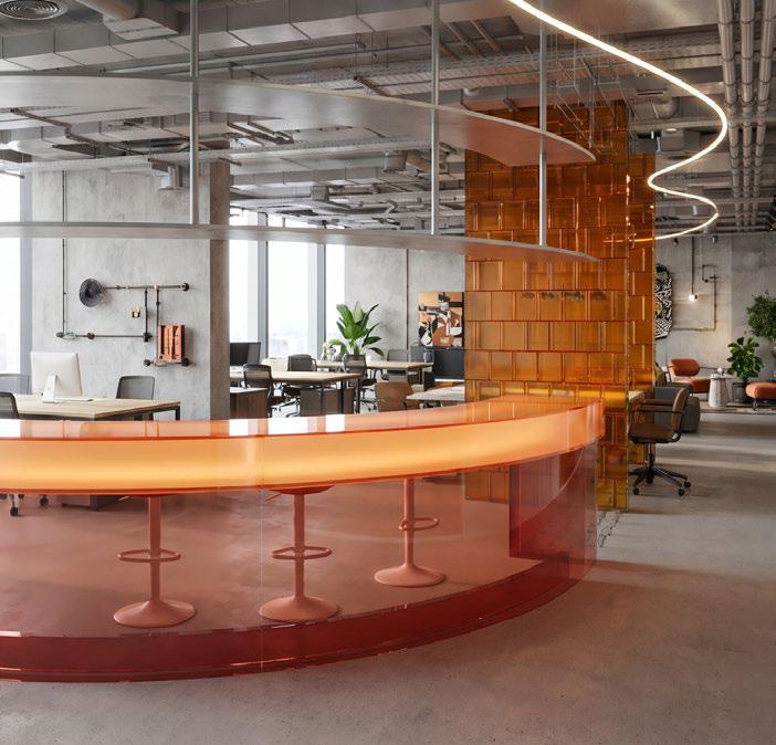 Imtiaz co-working floor with industrial-chic bar and private cabins